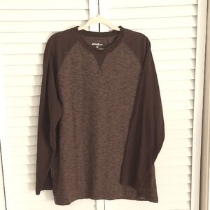 Eddie Bauer Pullover, Size XL, Brown Jersey Style, Heathered Cotton, Warm Fabric